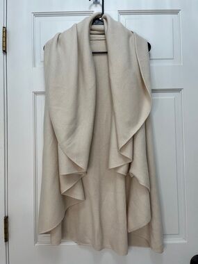 Look Cream Knit Open Front Draped Sleeveless Cardigan Vest - One Size